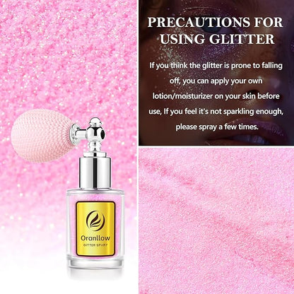 Holographic Body Glitter Spray - Shimmering Hair, Face & Body Sparkle for Festivals, Clothes, Nail Art Crafts Design & Special Events Makeup (Light Pink)