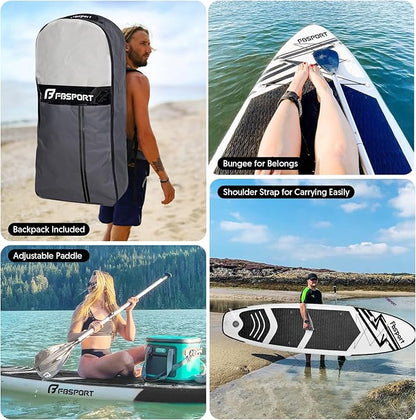 FBSPORT 11' Premium Stand Up Paddle Board, Yoga Board with Durable SUP Accessories & Carry Bag | Wide Stance, Surf Control, Non-Slip Deck, Leash, Paddle and Pump for Youth & Adult