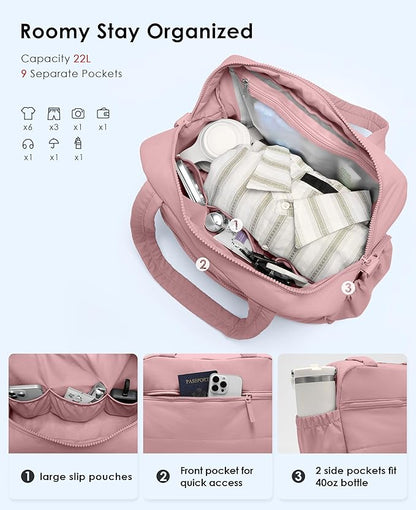 Gym Bag for Women, Travel Duffle Bags with Wet Pocket, Lightweight Carry on Bag Overnight Weekender Duffel Bag, Water Resistant (Mauve Pink)