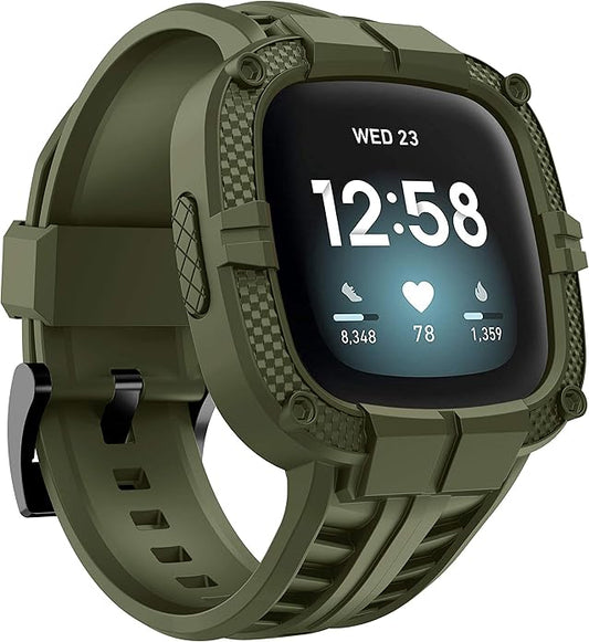 GELISHI Compatible with Fitbit Versa 3 Bands with Bumper,TPU Sport Protective Case Rugged Protector Replacement Strap Accessories for Fitbit Sense/Fitbit Versa 3 Smart Watch