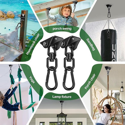 Hammock Hanging Kit, Porch Swing Hanging Kit 1200 Lb Capacity, Hammock Ceiling Hooks Heavy Duty 360°Rotating Hanging Swing Chair Hardware for Hammock Chair Stand, Porch, Yoga, Gym