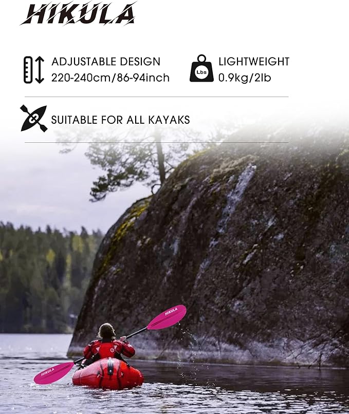 Kayak Paddle Aluminum Shaft Paddle with Nylon Blades, Floating Adjustable Kayaking Oars, 3 Piece, 220-240cm/86-94 Inches,Black/Rose/Teal/Black/Orange/Grey