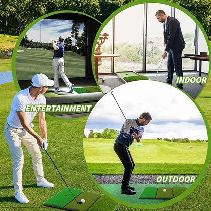 Jkwokback 3-in-1 Golf Hitting Mat | Turf Golf Practice Mat for Swing, Putting & Chipping | Portable Golf Mats Practice Indoor/Outdoor Golf Hitting Mat with 8 Tees Golf Training Mat