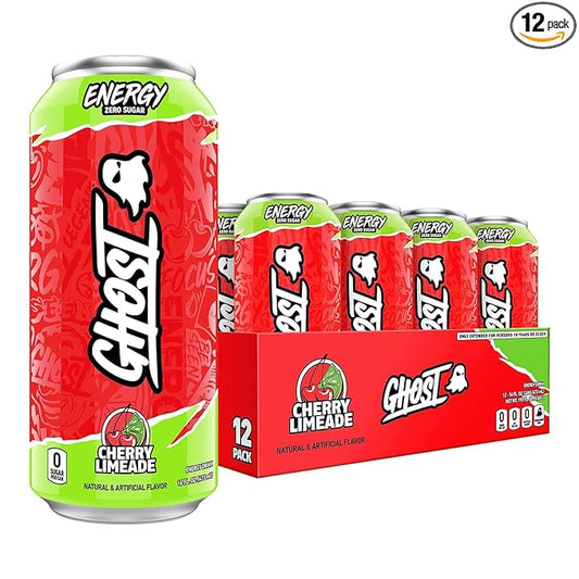 GHOST Energy Drink - 12-Pack, Cherry Limeade, 16oz - Energy & Focus & No Artificial Colors - 200mg of Natural Caffeine, L-Carnitine & Taurine - Gluten-Free & Vegan