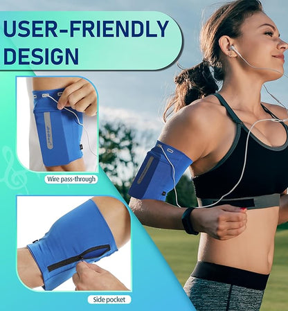 HiRui Running Armband Sleeve Universal Sports Armband Cell Phone Holder Armband for Exercise Workout, Compatible with iPhone 16/15/14/13/Plus/Pro Samsung Galaxy All Phones (XL, Blue)