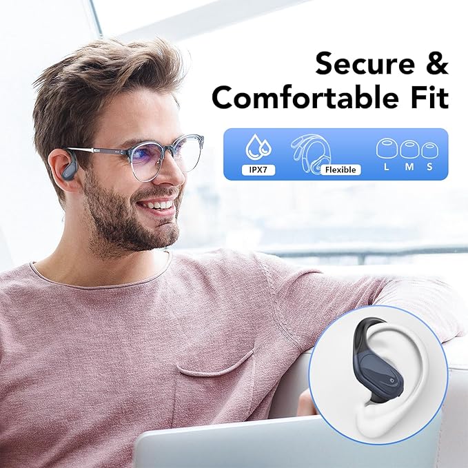 Ear buds Wireless Earbuds Bluetooth 5.3 Headphones 60hrs Playtime with Digital Display Sports Wireless Headphones with Earhook Deep Bass IPX7 Waterproof Over-Ear Earbuds for Android iOS Workout Black