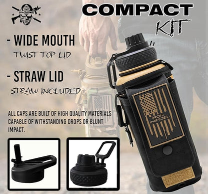 Iron Infidel Battle Bottle - 32 Oz Insulated Water Bottle with Straw Lid & Chug Cap, Stainless Steel Metal Flask Includes Rugged, Removable Sleeve for Keys, Wallet, & Phone (Brown Recluse 1 Liter)