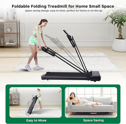Walking Pad with Handle Bar, Folding Treadmill with Handles for Home Small Spaces, Compact Walking Pad Treadmill with Handle, 3.5HP Electric Portable Treadmills for Home, 400LBS Capacity
