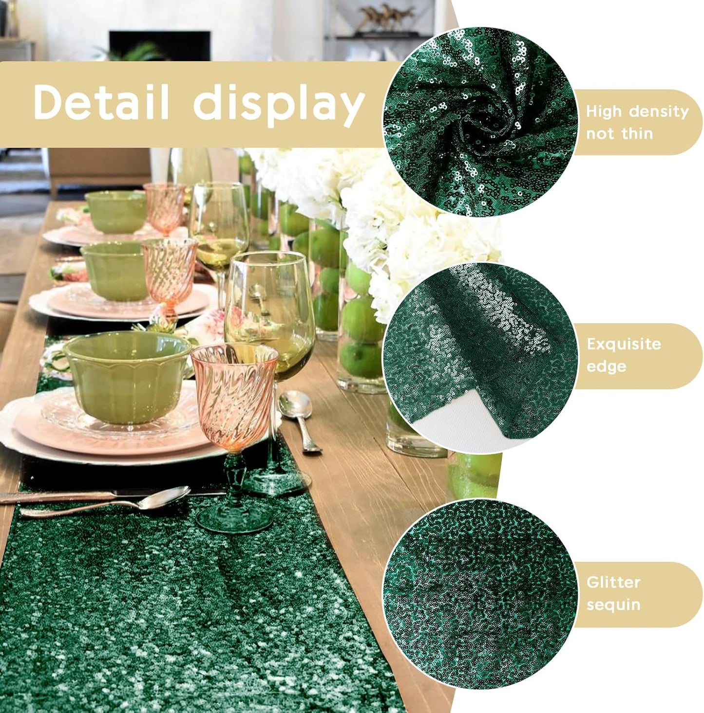 10 Packs 12 x 72 inches Sequin Table Runner, Hunter Green Glitter Table Runner for Birthday Party Supplies Wedding Engagement Baby Shower Holiday Celebration Event Decorations