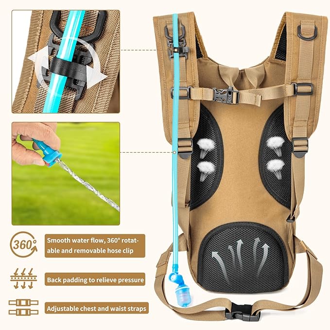 Hydration Backpack, Tactical Molle Water with 2L TPU Water Bladder, for Men Women Lightweight Water Backpack, Hydration Pack for Hiking, Biking, Climbing and Hunting