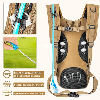 Hydration Backpack, Tactical Molle Water with 2L TPU Water Bladder, for Men Women Lightweight Water Backpack, Hydration Pack for Hiking, Biking, Climbing and Hunting