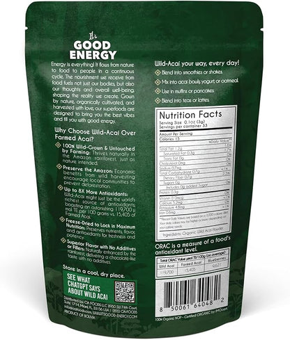 It’s Good Energy Organic Amazonian Wild Acaí Powder | Freeze-Dried | 8x More Antioxidants, Rich in Omega 3-6-9 | Non-GMO, Gluten-Free, Keto | No Sugar | Great for Smoothies & Drinks