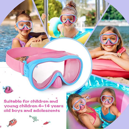 Kids Swim Goggles with Nose Cover, Anti-Leak Swim Mask with Elastic Fabric Strap, UV Protection Swimming Goggles for Kids