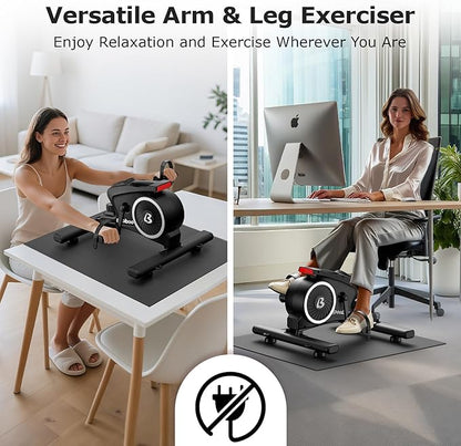 pooboo Under Desk Bike Pedal Exerciser, Quiet Magnetic Mini Exercise Bike with 16 Resistance Levels, Arm & Leg Workout, Resistance Bands & Non-Slip Mat for Home Office Therapy