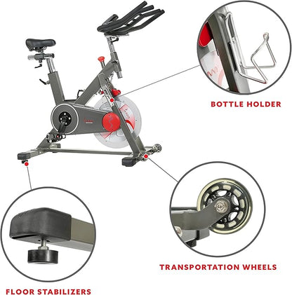 Sunny Health & Fitness Magnetic Exercise Bike, 44LB Flywheel & 300LB Weight Capacity for Intensive Home Workout, Indoor Cardio Training w/4-Way Adjustable Seat, Optional Free SunnyFit App Connection