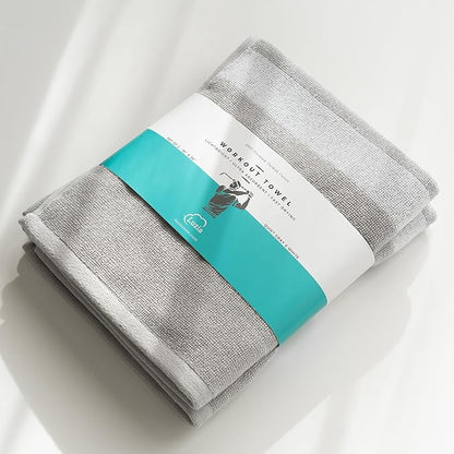 Luzia Striped Workout Towel for Sweat (Pack of 2) - Premium Quality 100% Turkish Cotton - Lightweight and Super Absorbent for Exercise, Sports, Workout, Fitness, Gym, Yoga, Running (Gray)