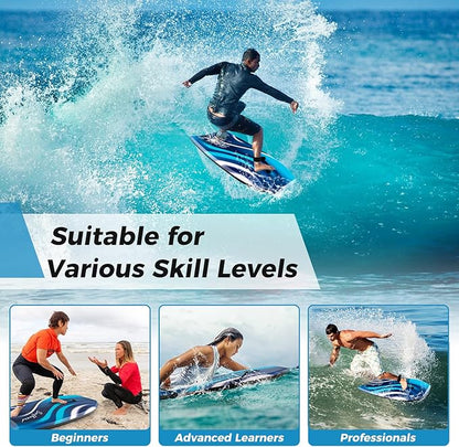 KOTEK 33/37/41 Inch Body Board with Wrist Leash, EPS Core, Dual Channel, HDPE Slick Bottom, Bodyboard for All Skill Levels & Wave Conditions