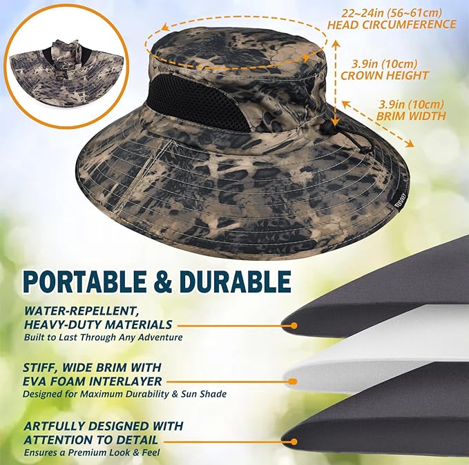 EINSKEY Wide Brim Sun Hat, UPF 50+ UV Protection Waterproof Packable Bucket Hat for Men & Women, Fishing Hiking Beach Garden