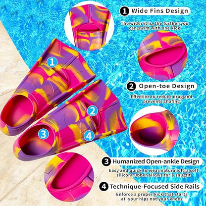 Kids Swim Fins,Short Comfortable Flippers for Lap Swimming and Training for Child,Girls,Boys,Beginners