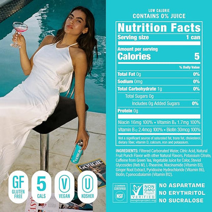 GORGIE Tropical Variety, Sugar-Free Natural Energy Drink Sparkling, Healthy Energy Drinks - Green Tea, Biotin, B Vitamins -150mg Caffeine, Vegan, & Low Calorie (Pack of 12)
