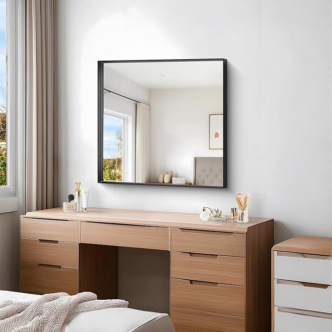 Black Bathroom Mirror, 30x30 Inch Rectangular Framed Mirror, Large Wall Mounted Bathroom Vanity Mirror Over Sink for Bedroom,Restroom, Living Room, Hangs Vertically or Horizontally