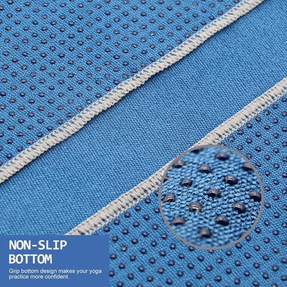 Eunzel Yoga Towel,Hot Yoga Mat Towel with Grip Dots Sweat Absorbent Non-Slip for Hot Yoga, Pilates and Workout 24" x72", Steel Blue