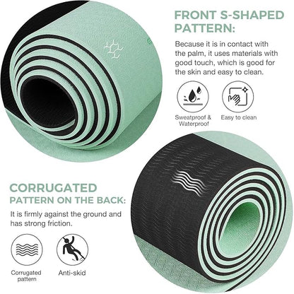 Yoga Mat Non Slip TPE Extra Wide Yoga Mat with Alignment Mark, 72"L x 32"W x 0.32"/0.24"Th (183cm x 81cm x 8mm/6mm), Anti-Tear Exercise Mat with Carrying Strap and Bag, Workout Mats for Yoga, Pilates