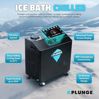 Kodiak 59" 1-Person Inflatable Cold Plunge Ice Bath or Hot Tub with 1 HP Chiller and Heater, PVC Insulated Lid, Hand Pump, Repair Kit, 110-Gallon Capacity, Indoor/Outdoor Tub – Gray