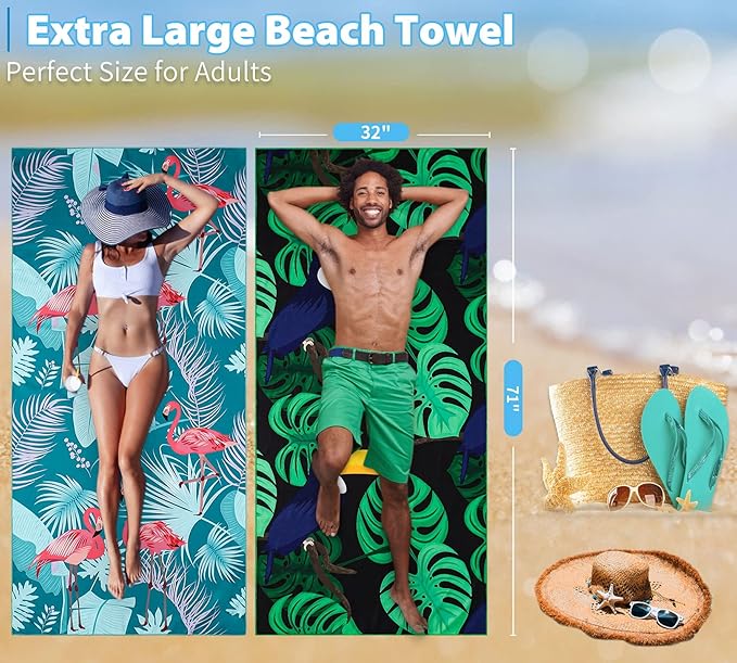 2 Pack Lightweight Thin Beach Towel Oversized 71"x32"