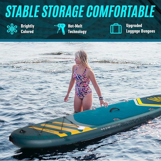 Inflatable Paddle Board 11' x 35'' Wide Stable Design,Stand Up Paddleboard with Sup Accessories Backpack,Pump,Ankle Leash,Adjustable Paddle,Non-Slip Comfort Deck for Adult Youth
