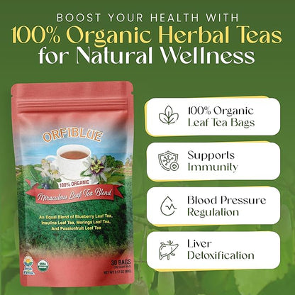 100% Organic Miraculous Leaf Tea bags | Organic Herbal Teas | Premium Quality & Flavorful Blends - 0 Sugars, 0 Carbs, 0 Fats, 1% Sodium (25mg) | Rich in Vitamins - Detox, Immunity, Wellness & More