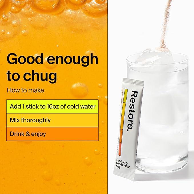 Electrolyte Powder Packets - Workout Recovery & Hydration Drink Mix with Liposomal Glutathione, Vitamin C & Methylated B Vitamins - Mango Lemonade (7 Sticks)