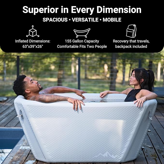 Endurance Cold Plunge 155 Gallon Ice Bath Tub Chiller Compatible Connections Inflatable, Durable, Portable, Insulated Design