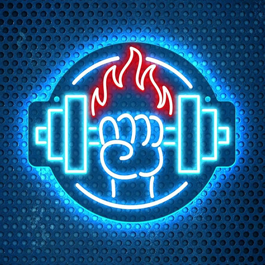Gym Led Neon Sign- Gym Neon Light Dumbbell Sign for Home Gym Fitness Club Boy's Room Sports Room Decor Neon Light Fitness Club Neon Signs for Wall Art Birthday Gift 5V(13 * 11.81 Inch)