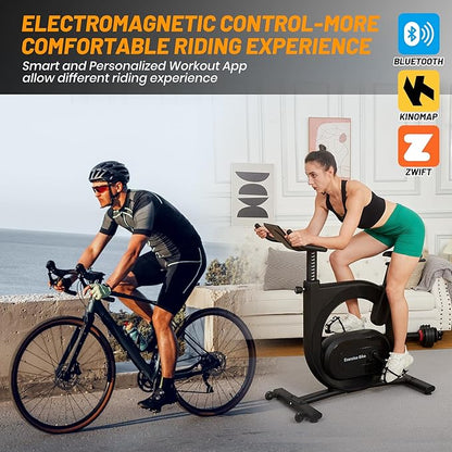 Stationary Bikes for Home,Electromagnetic Control Exercise Bike,Indoor Cycling Bike with Shuttle Smart Knob,Magnetic Resistance/Brake Pad, Low Noise with App, Upgraded Version Seat