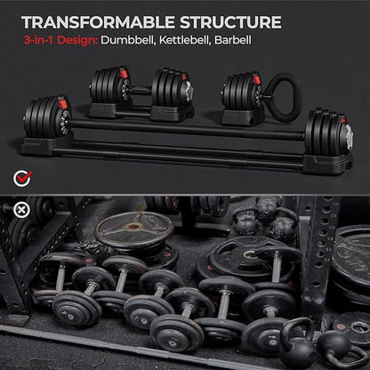 Yaheetech Adjustable Dumbbell Set Free Weight Dumbbells 40lbs/52.5lbs/90lbs Fast Adjust Dumbbells Dumbbell Weight Set, with Tray for Men/Women Strength Training Equipment