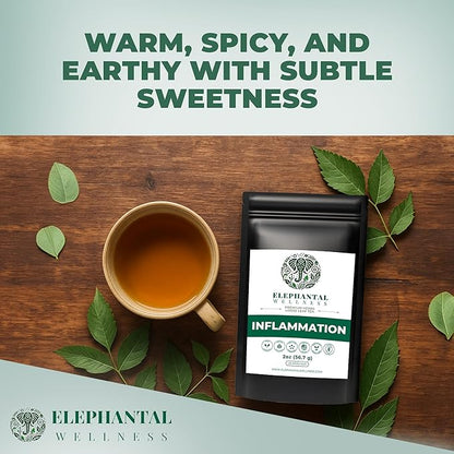 Elephantal Wellness Premium Inflammation Herbal Tea | Comfort & Mobility Blend with Turmeric, Boswellia, White Willow Bark & Ginger | Handmade, Non-GMO, Caffeine-Free Loose Leaf, 2oz, 20 Servings