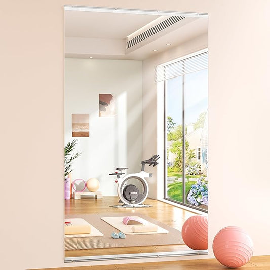 Hasipu Home Gym Mirror 95" L x 39" W - 1PC Large Full Body Mirror for Yoga, Wall-Mounted Mirrors for Fitness, Garage, Dance Studio, 0.16in Tempered Glass Frameless
