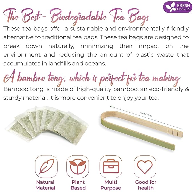 FreshDrinkUS, Premium 35 Ginger Tulsi Tea Bags, 100% Natural, Hand-made Blend of Ginger and Tulsi Holy Basil Leaves, Eco-conscious Tea Bags. Ginger Tulsi Herbal Tea. No Sugar, No Caffeine, Vegan.