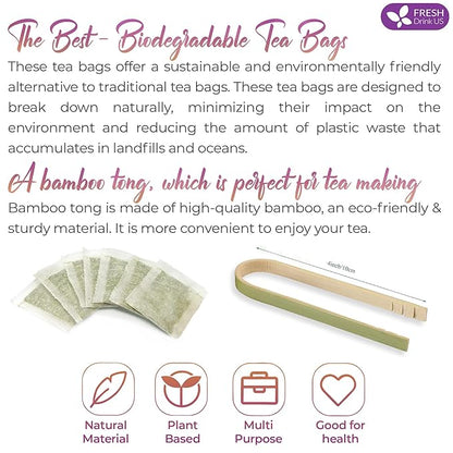 FreshDrinkUS Premium 75 Ginger Tulsi Tea Bags, 100% Natural, Hand-made Blend of Ginger and Tulsi Holy Basil Leaves, Eco-conscious Tea Bags. No Sugar, No Caffeine, Vegan