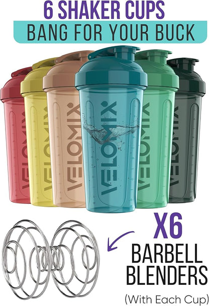 '-6 PACK- 28 oz Protein Shaker Bottle for Protein Mixes - 6x Wire Whisk | Leak Proof Shaker Cups for Protein Shakes | Protein Shaker Bottle Pack | Protein Shake Cup (Hawai Shadows)