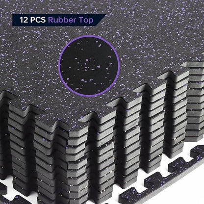 0.56" Thick 48 Sq Ft Rubber Top High 12 Pcs 24 x 24in Tile,