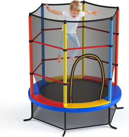 GYMAX Toddler Trampoline, 55” Trampoline for Kids with Bottom-to-Top All-Round Enclosure Net & Seamless Jumping Mat, ASTM Approved Easy Assembly Kids Mini Trampolines Indoor/Outdoor