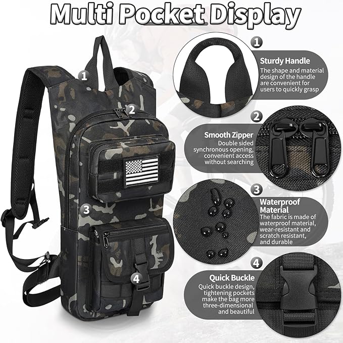 Hydration Backpack, Tactical Molle Water with 2L TPU Water Bladder, for Men Women Lightweight Water Backpack, Hydration Pack for Hiking, Biking, Climbing and Hunting