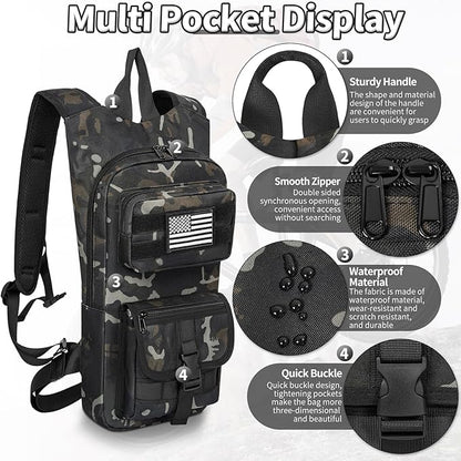 Hydration Backpack, Tactical Molle Water with 2L TPU Water Bladder, for Men Women Lightweight Water Backpack, Hydration Pack for Hiking, Biking, Climbing and Hunting