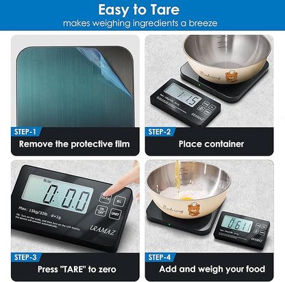 Food Scale with Detachable Display, 33lb Stainless Steel Kitchen Scales Digital Weight Grams and Ounces, Digital Food Scales for Kitchen, Baking Scale for Sourdough Bread Cooking, Weight Loss 1g/0.1oz