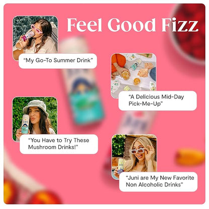 Juni Sparkling Adaptogen Drink with Ashwagandha, Lion’s Mane & Reishi Mushrooms | Green Tea for Focus, Zero Sugar, 5 Calories, Organic | Non Alcoholic Drinks - Raspberry 12 pack