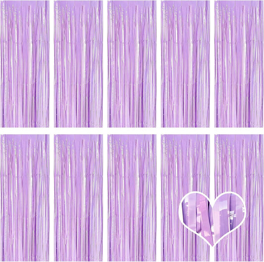 10 Pack Purple Foil Curtain Backdrop 3.2ft x 8.2ft Macaron Tinsel Foil Fringe Curtains Streamer Photo Booth Backdrop for Birthday Party Baby Shower Engagement Wedding Holiday Decor (Macaron Purple)