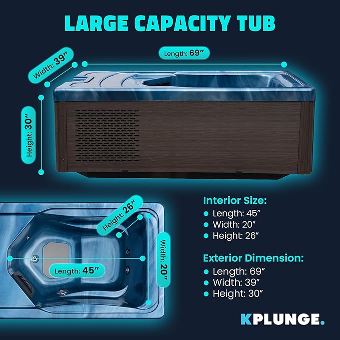 Borealis 69-in. All-in-One Cold Plunge and Hot Tub with Built-in Chiller | Acrylic Interior with 2 Jets, Bluetooth Speakers, Lights, WiFi App Control Chiller for Indoor/Outdoor Use – Blue