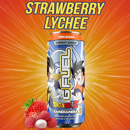 G Fuel Energy Drink, Strawberry Lychee, Sugar Free Beverage with 140mg Caffeine, Daily Energy Boost with Focus Amino, Vitamin + Antioxidants, 16 oz Cans (Kamehameha, 12-Pack)